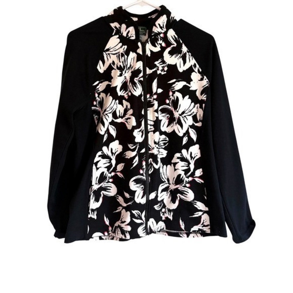 Lauren Ralph‎ Lauren Active Women's Floral Zip Up Rash Guard Swim Top Size L - Picture 2 of 4